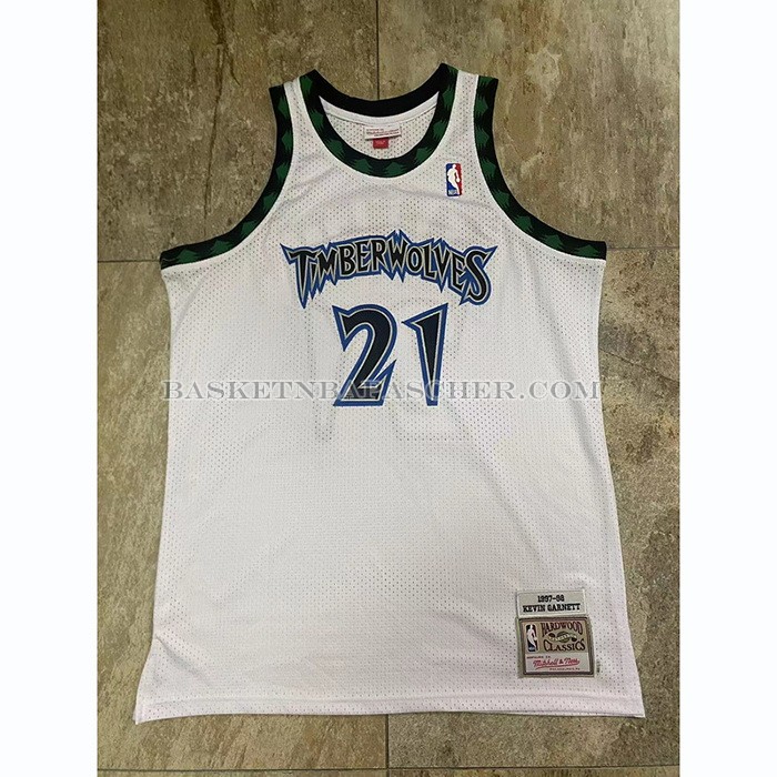 Maillot Minnesota Timberwolves Kevin Garnett NO 21 Mitchell & Ness 1997-98 Blanc